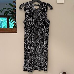 NEW Michael Kors S Midi Animal Print Black White Dress Gold Accents